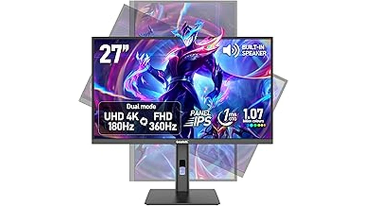 This image shows a sleek OLED gaming monitor displaying a competitive game, perfect for low lag gaming.