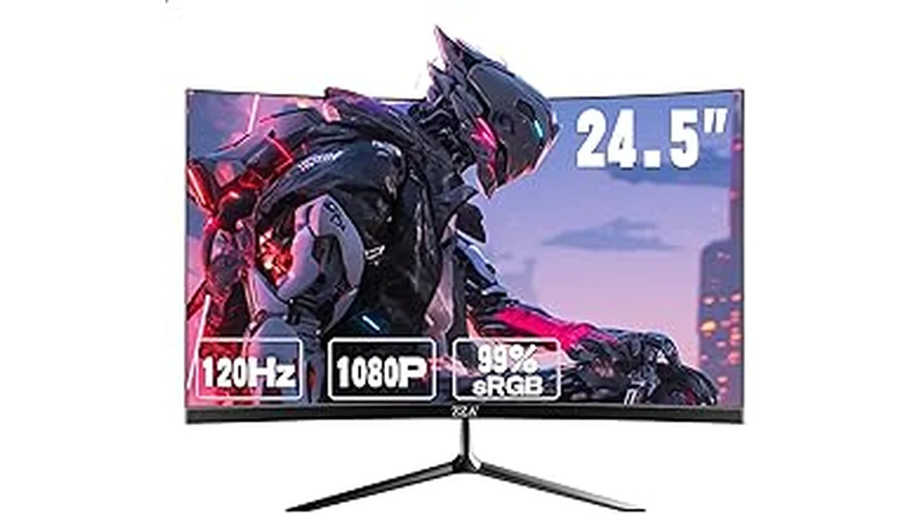 The image shows a gaming setup featuring a sleek, 120Hz curved monitor perfect for competitive console gaming.