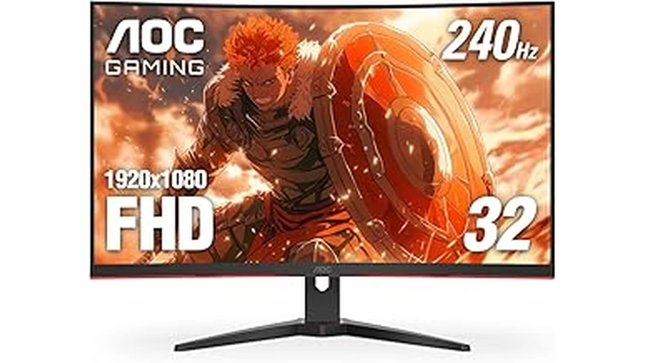 The image shows a sleek, curved display showcasing vibrant game graphics ideal for PS5.