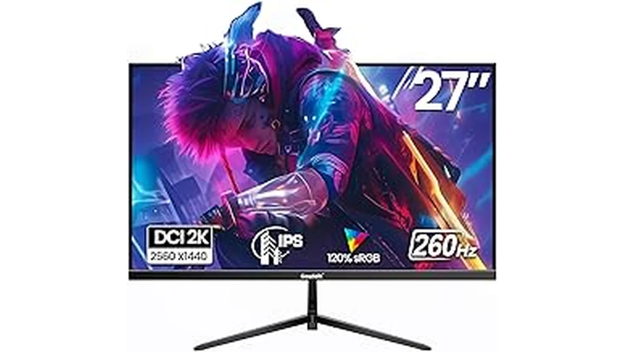 The image shows a sleek, modern computer monitor displaying vibrant graphics for gaming.