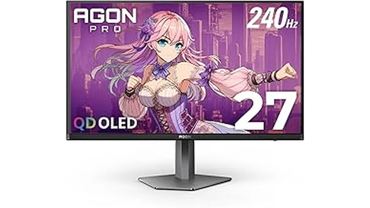 The image shows a gamer intently focused on a vibrant OLED display with minimal input lag for competitive play.